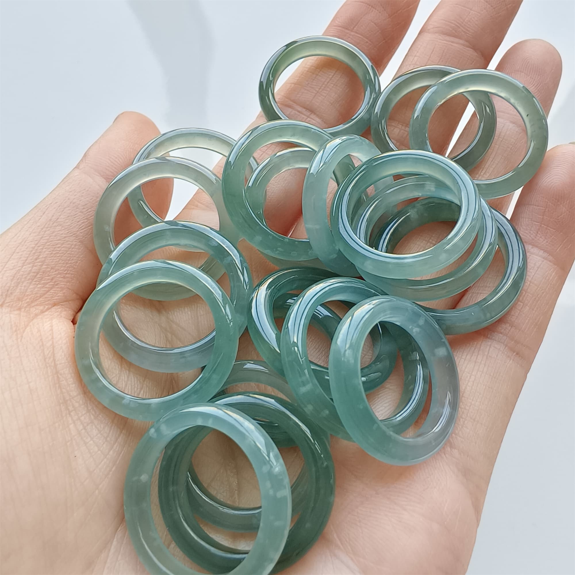 DDP Natural Type A Untreated Icy Blue Guatemalan Jadeite Round Rings