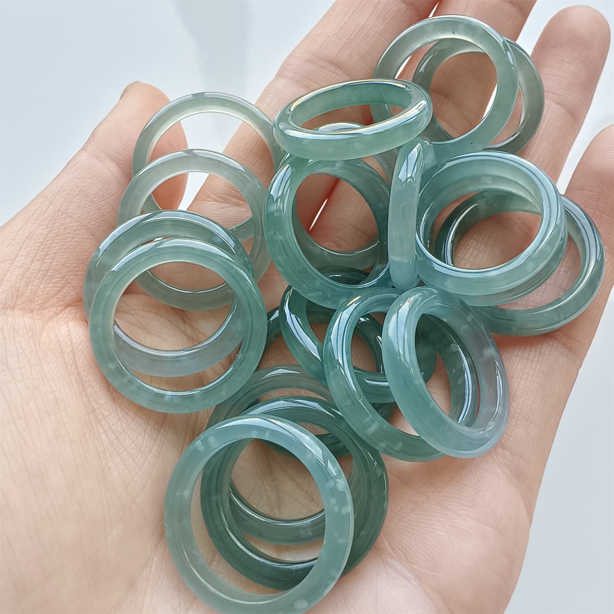 DDP Natural Type A Untreated Icy Blue Guatemalan Jadeite Round Rings