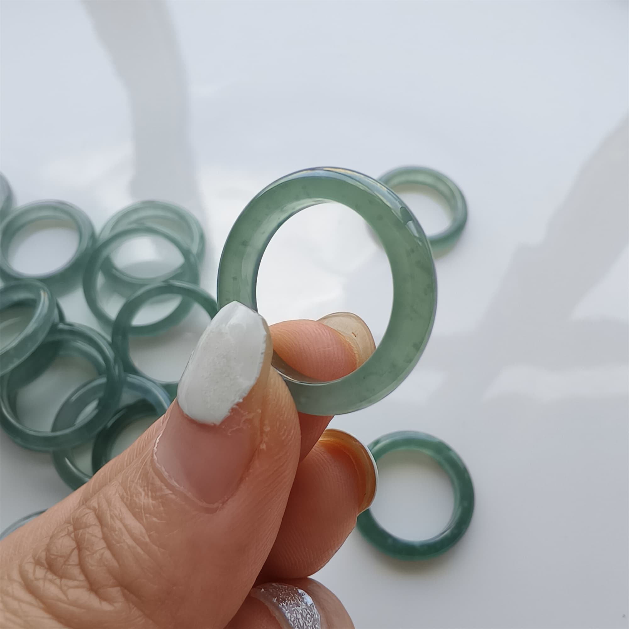 DDP Natural Type A Untreated Icy Blue Guatemalan Jadeite Round Rings