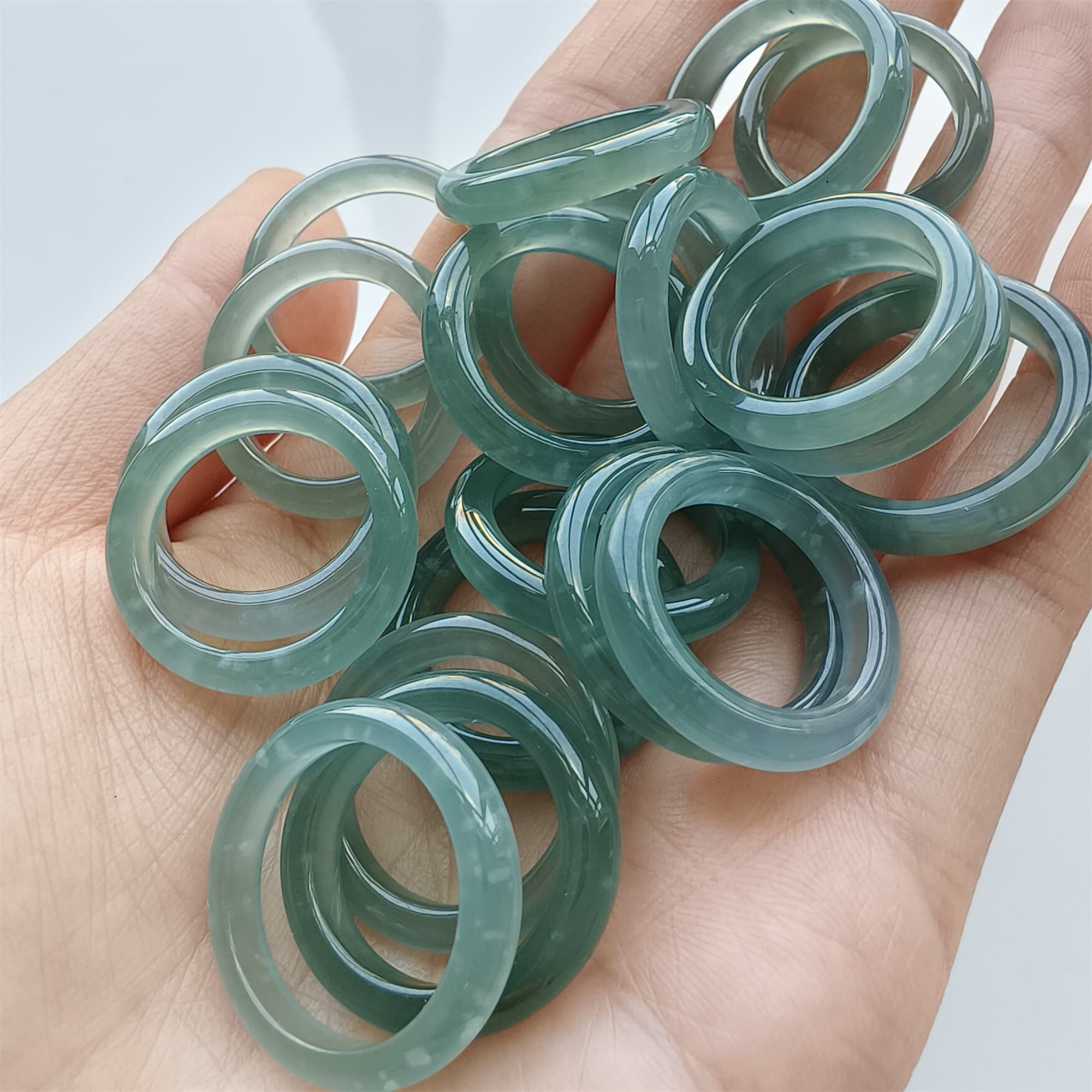 DDP Natural Type A Untreated Icy Blue Guatemalan Jadeite Round Rings