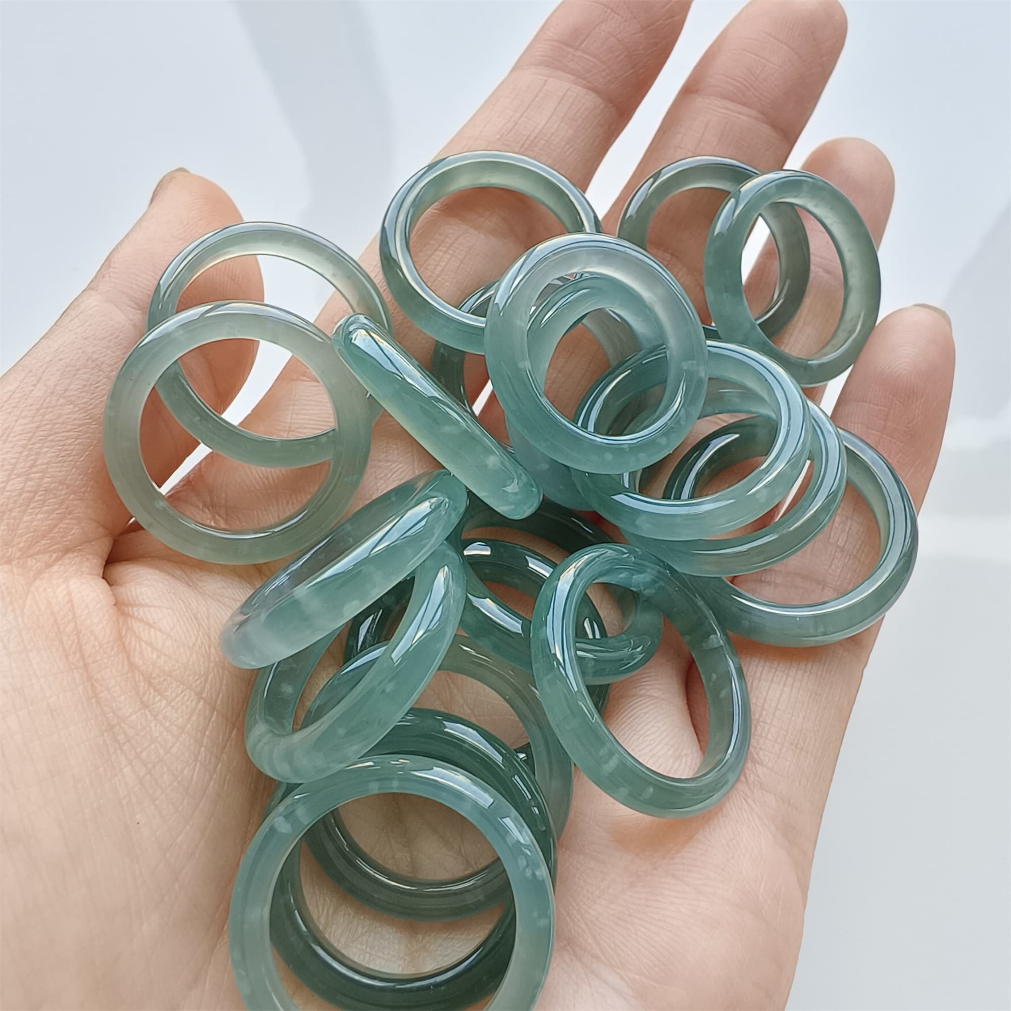 DDP Natural Type A Untreated Icy Blue Guatemalan Jadeite Round Rings