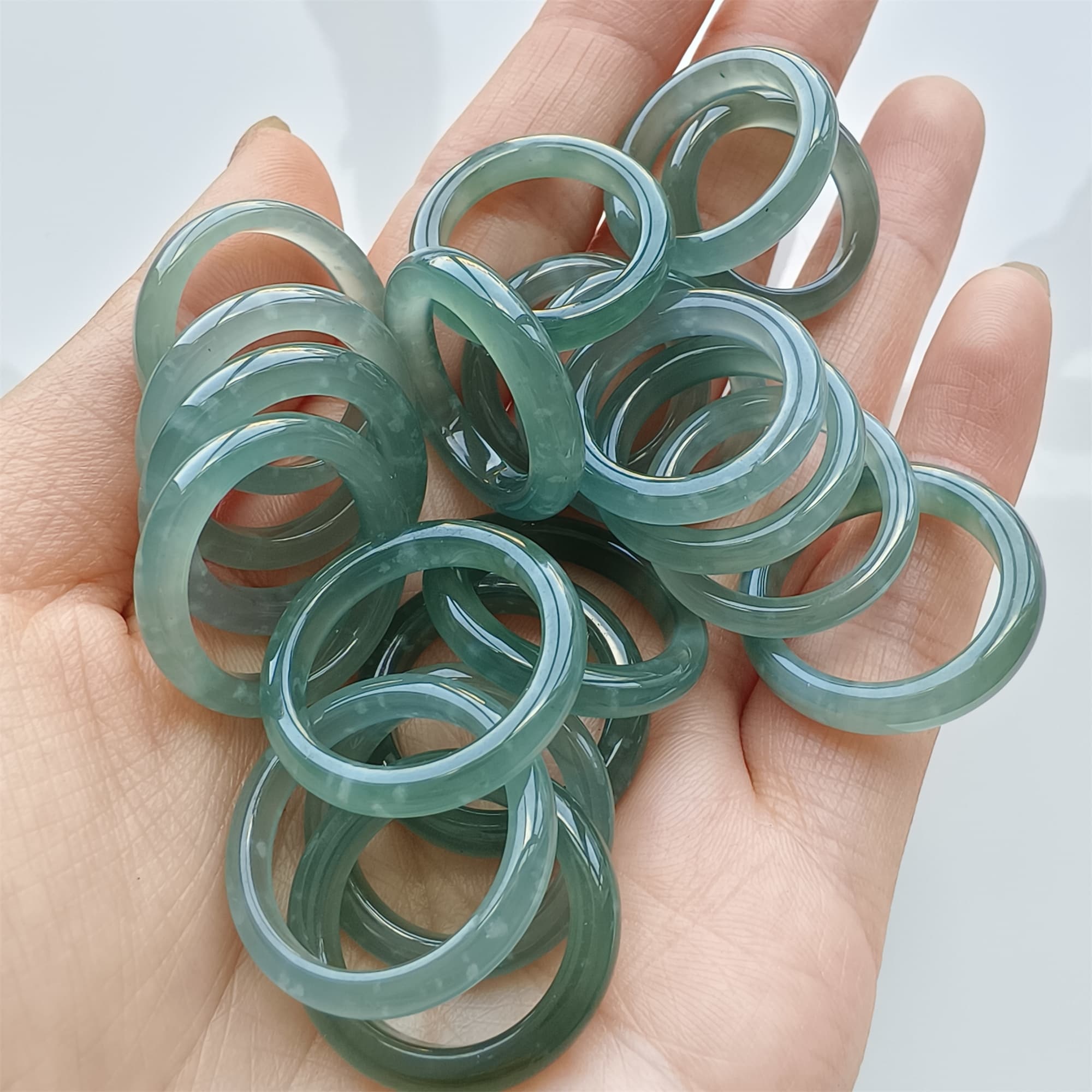 DDP Natural Type A Untreated Icy Blue Guatemalan Jadeite Round Rings