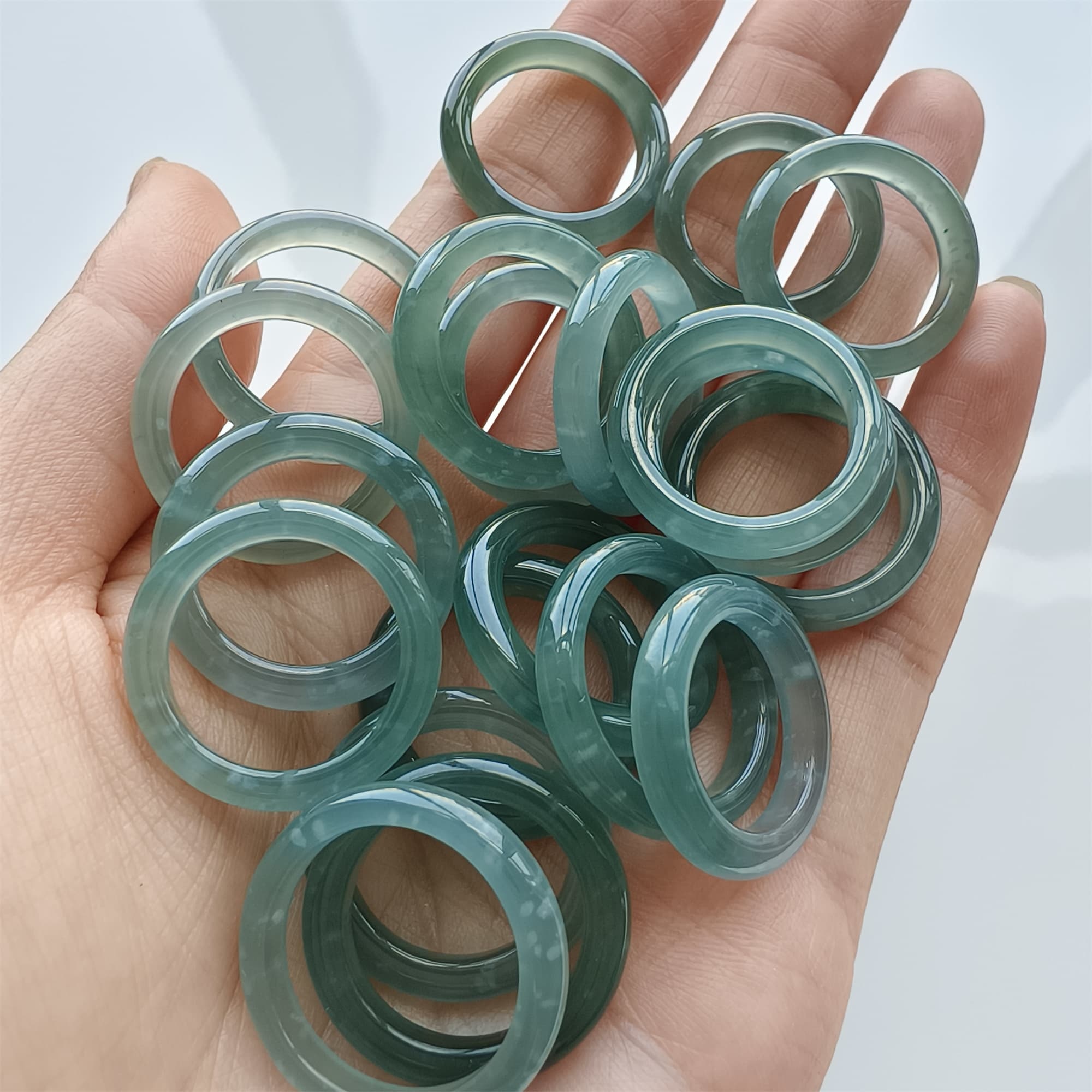 DDP Natural Type A Untreated Icy Blue Guatemalan Jadeite Round Rings