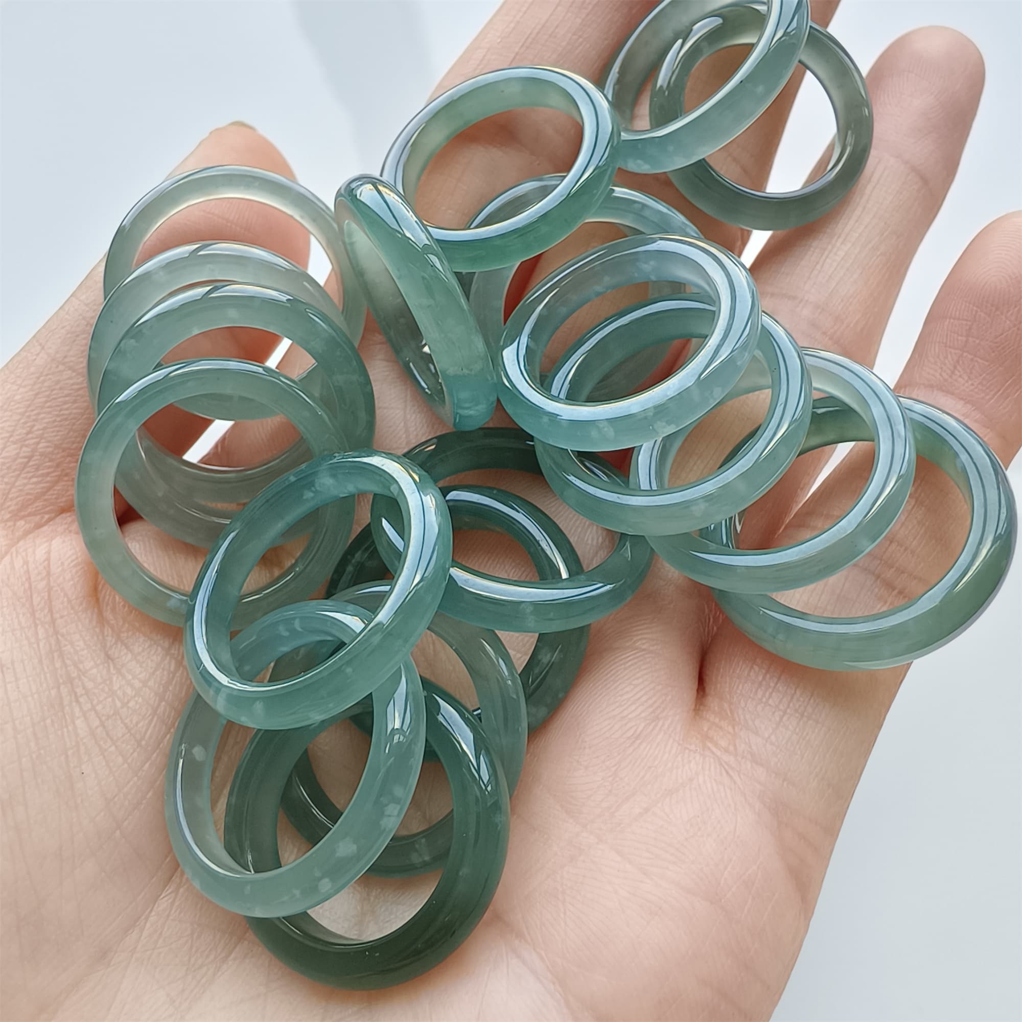 DDP Natural Type A Untreated Icy Blue Guatemalan Jadeite Round Rings