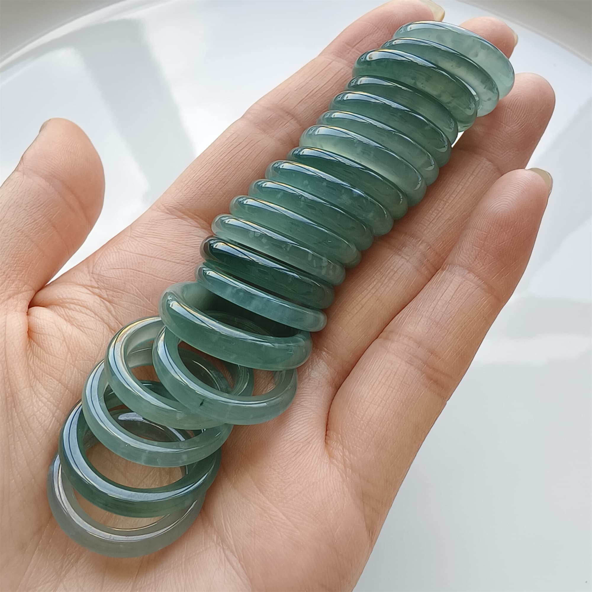 DDP Natural Type A Untreated Icy Blue Guatemalan Jadeite Round Rings