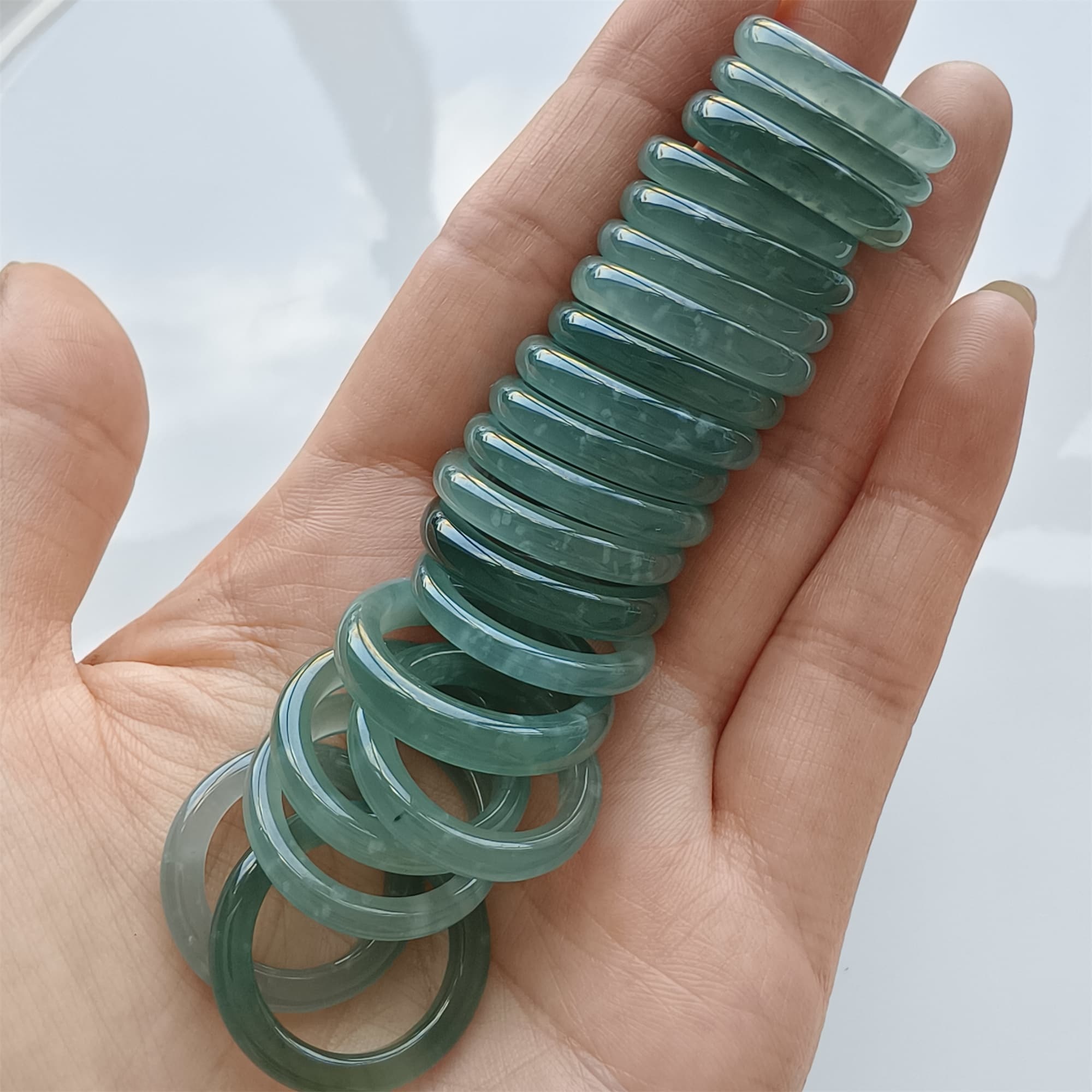 DDP Natural Type A Untreated Icy Blue Guatemalan Jadeite Round Rings
