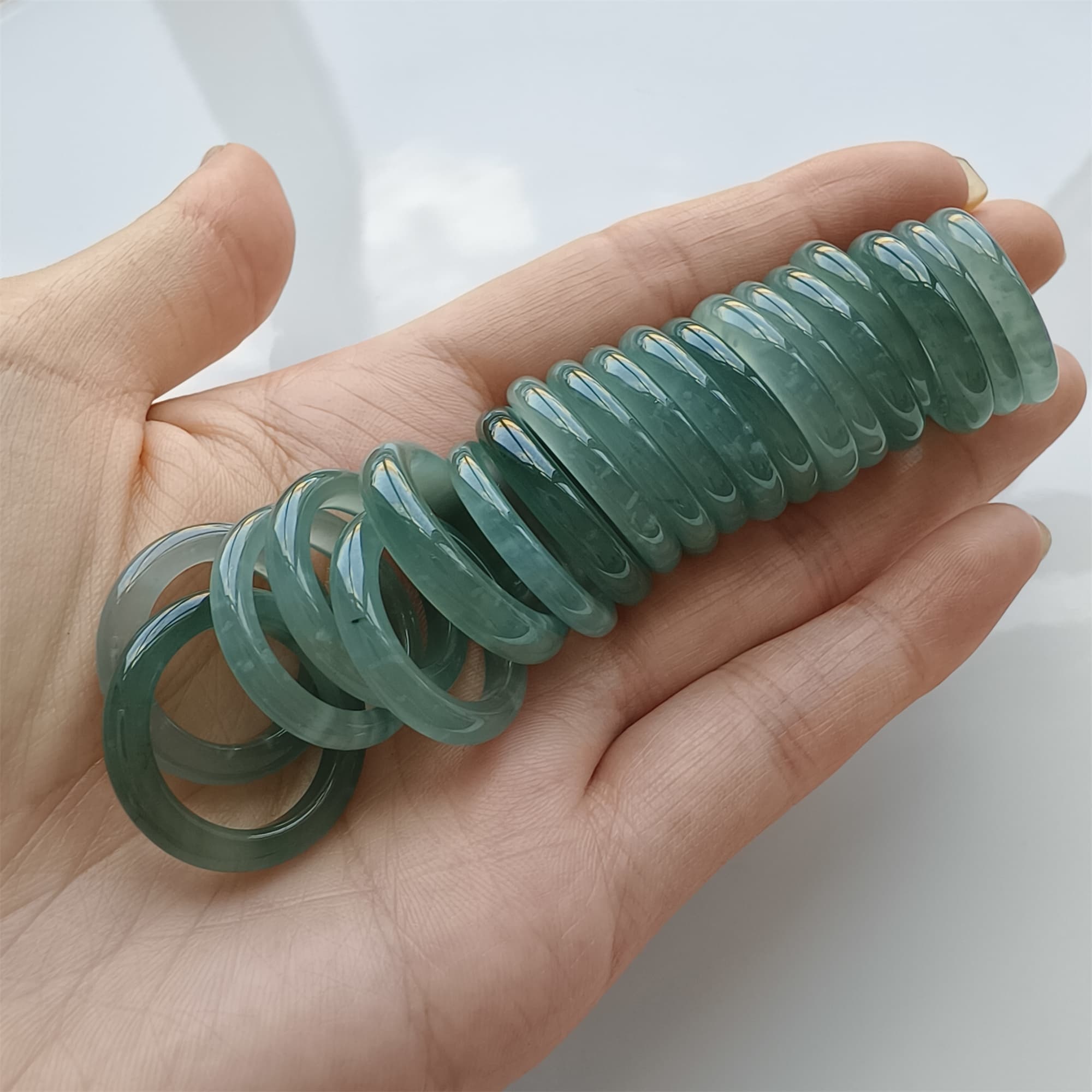 DDP Natural Type A Untreated Icy Blue Guatemalan Jadeite Round Rings