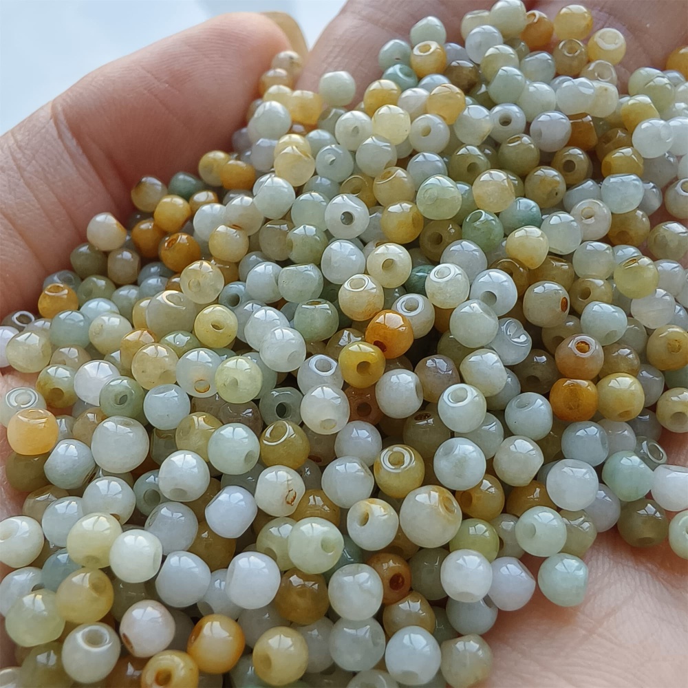 DDP 100pcs 3-3.5mm Natural Certificated Multi Color Burmese Jadeite Round Beads