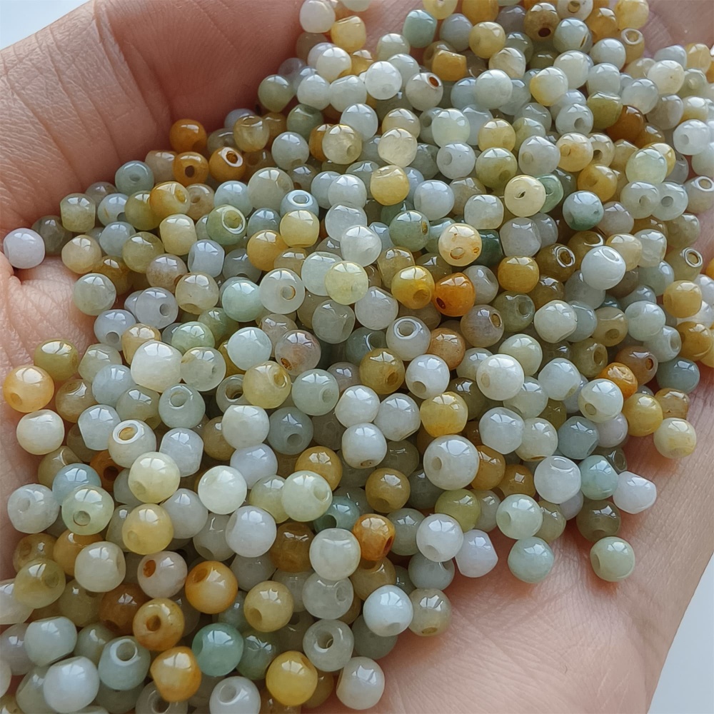 DDP 100pcs 3-3.5mm Natural Certificated Multi Color Burmese Jadeite Round Beads