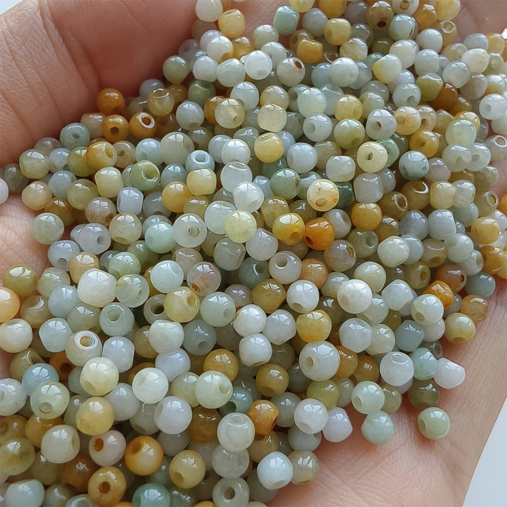 DDP 100pcs 3-3.5mm Natural Certificated Multi Color Burmese Jadeite Round Beads