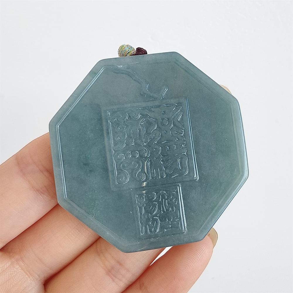 DDP 46.5mm Natural Certificated Type A Icy Blue Watery Guatemalan Jadeite Shan Gui Coin for Wealth Pendant