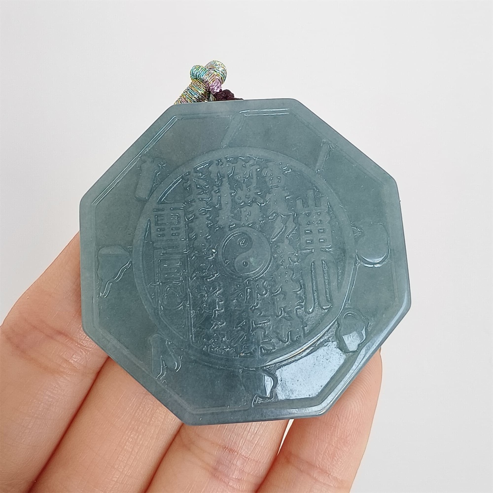 DDP 46.5mm Natural Certificated Type A Icy Blue Watery Guatemalan Jadeite Shan Gui Coin for Wealth Pendant