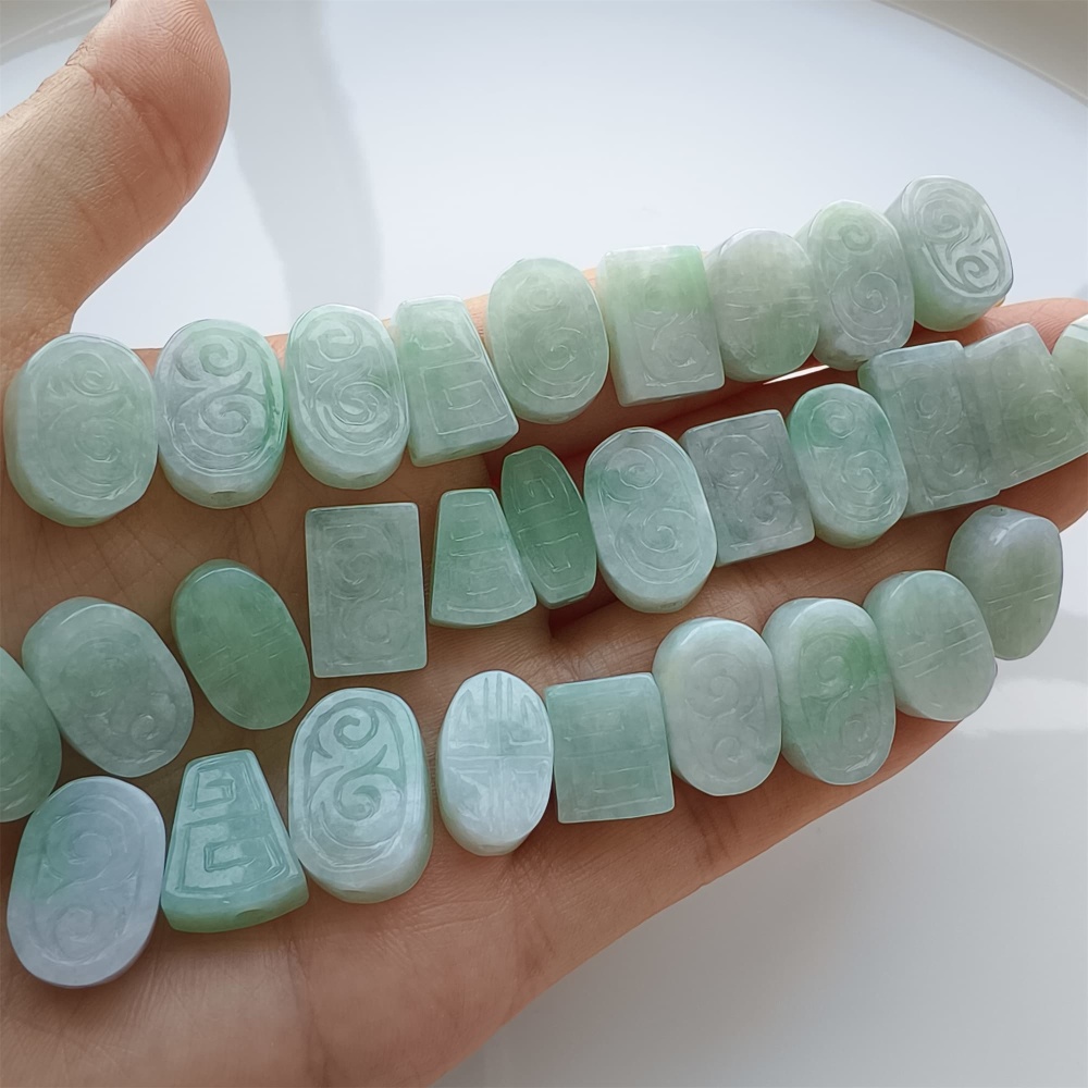 DDP 2pcs 12-16mm Natural Certificated Type A Icy Green White Burmese Jadeite Rectangle Oval Trapezoid Beads