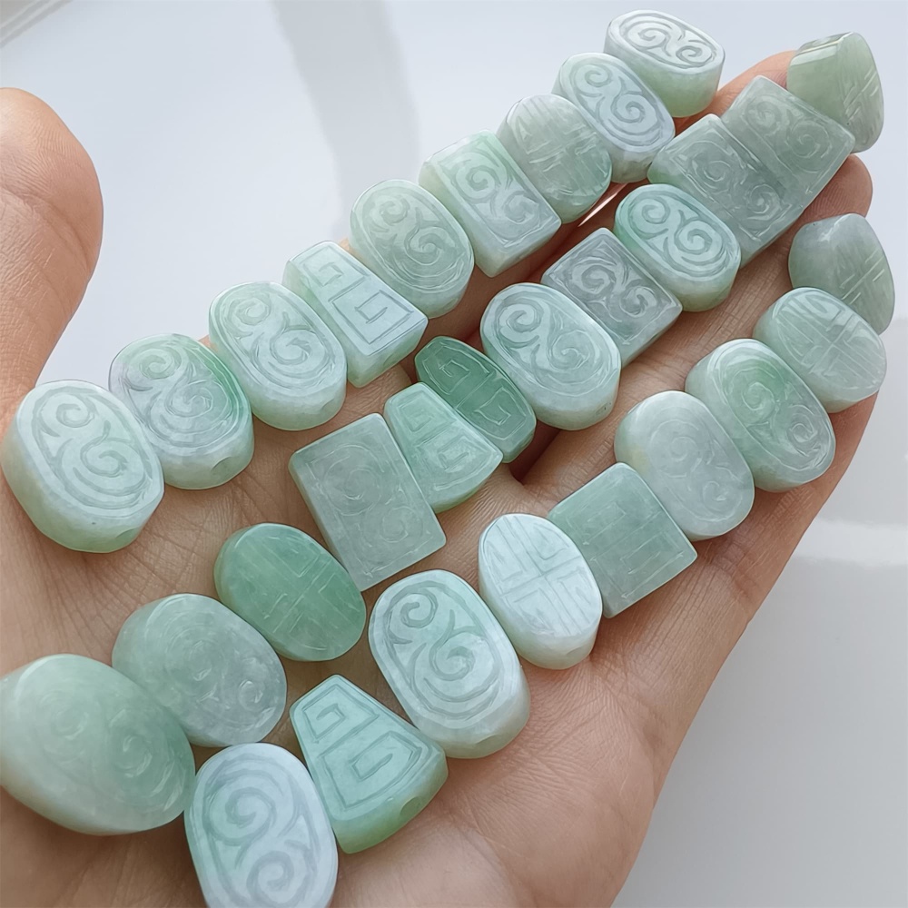 DDP 2pcs 12-16mm Natural Certificated Type A Icy Green White Burmese Jadeite Rectangle Oval Trapezoid Beads