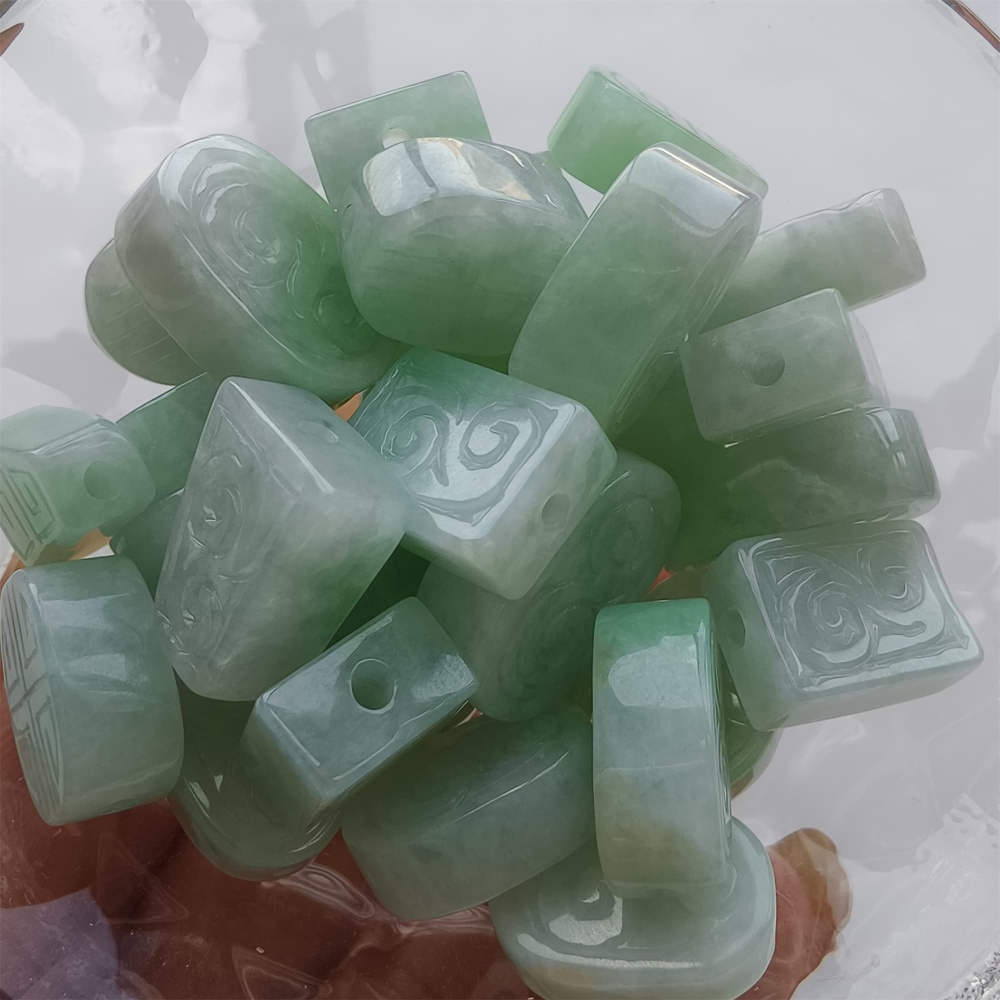 DDP 2pcs 12-16mm Natural Certificated Type A Icy Green White Burmese Jadeite Rectangle Oval Trapezoid Beads