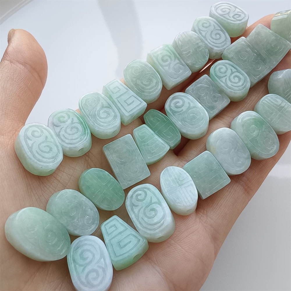 DDP 2pcs 12-16mm Natural Certificated Type A Icy Green White Burmese Jadeite Rectangle Oval Trapezoid Beads