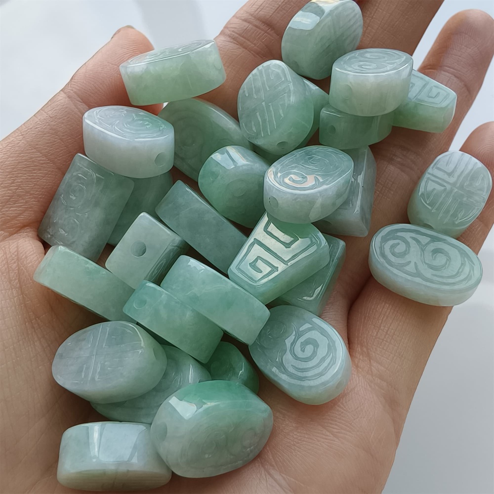 DDP 2pcs 12-16mm Natural Certificated Type A Icy Green White Burmese Jadeite Rectangle Oval Trapezoid Beads