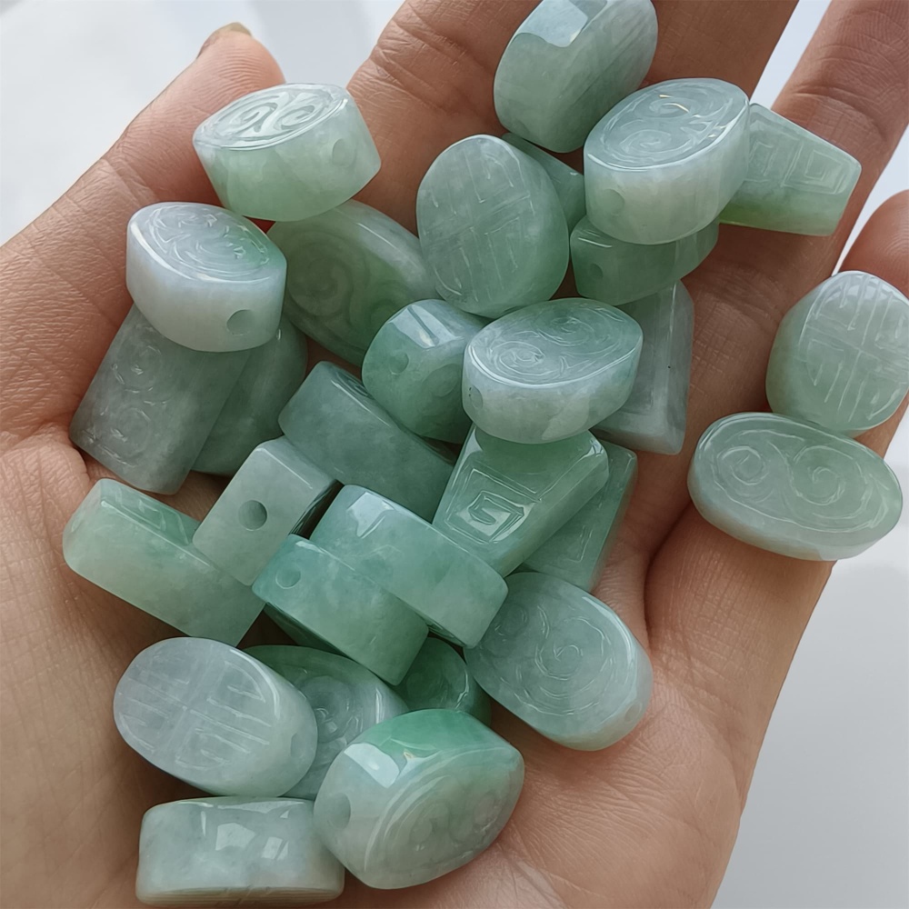 DDP 2pcs 12-16mm Natural Certificated Type A Icy Green White Burmese Jadeite Rectangle Oval Trapezoid Beads