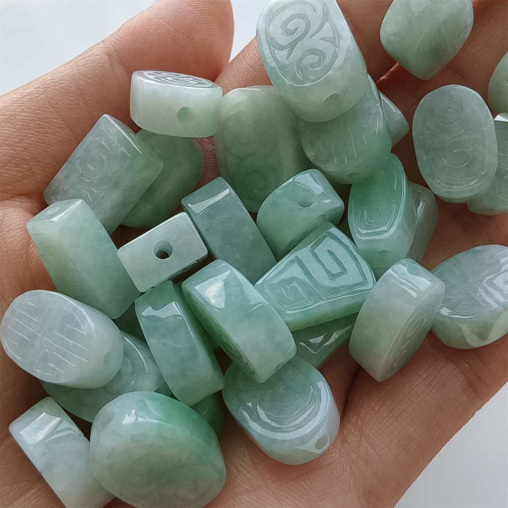 DDP 2pcs 12-16mm Natural Certificated Type A Icy Green White Burmese Jadeite Rectangle Oval Trapezoid Beads