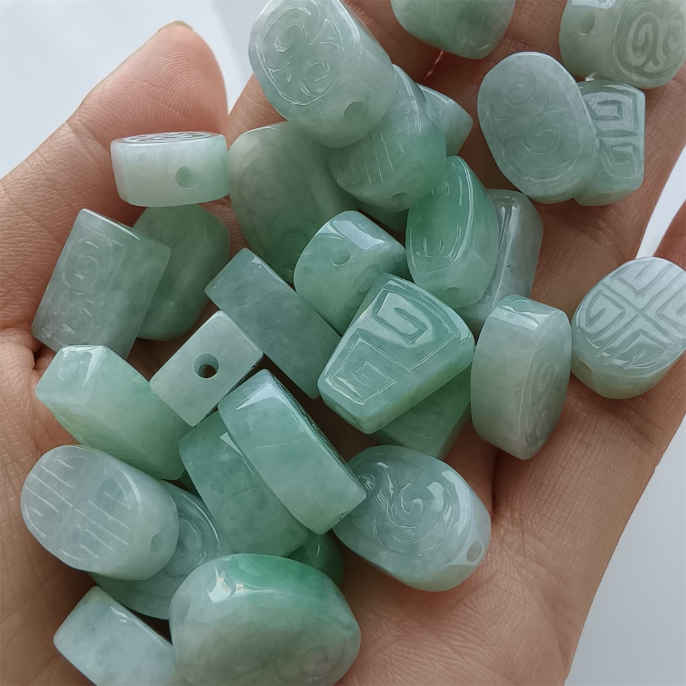DDP 2pcs 12-16mm Natural Certificated Type A Icy Green White Burmese Jadeite Rectangle Oval Trapezoid Beads