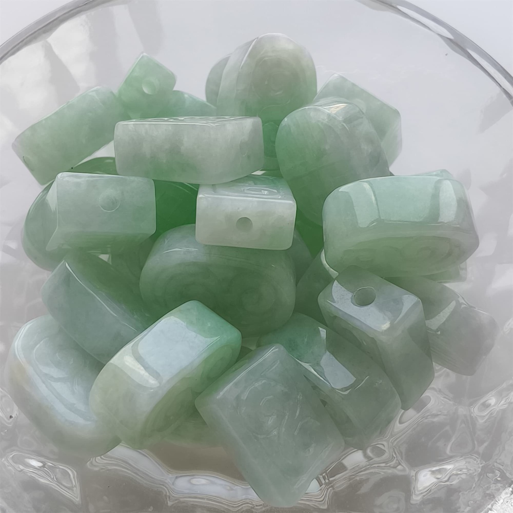DDP 2pcs 12-16mm Natural Certificated Type A Icy Green White Burmese Jadeite Rectangle Oval Trapezoid Beads