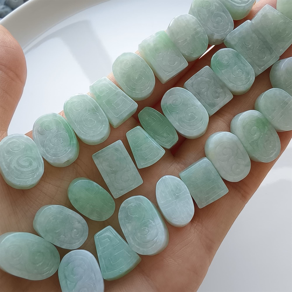 DDP 2pcs 12-16mm Natural Certificated Type A Icy Green White Burmese Jadeite Rectangle Oval Trapezoid Beads
