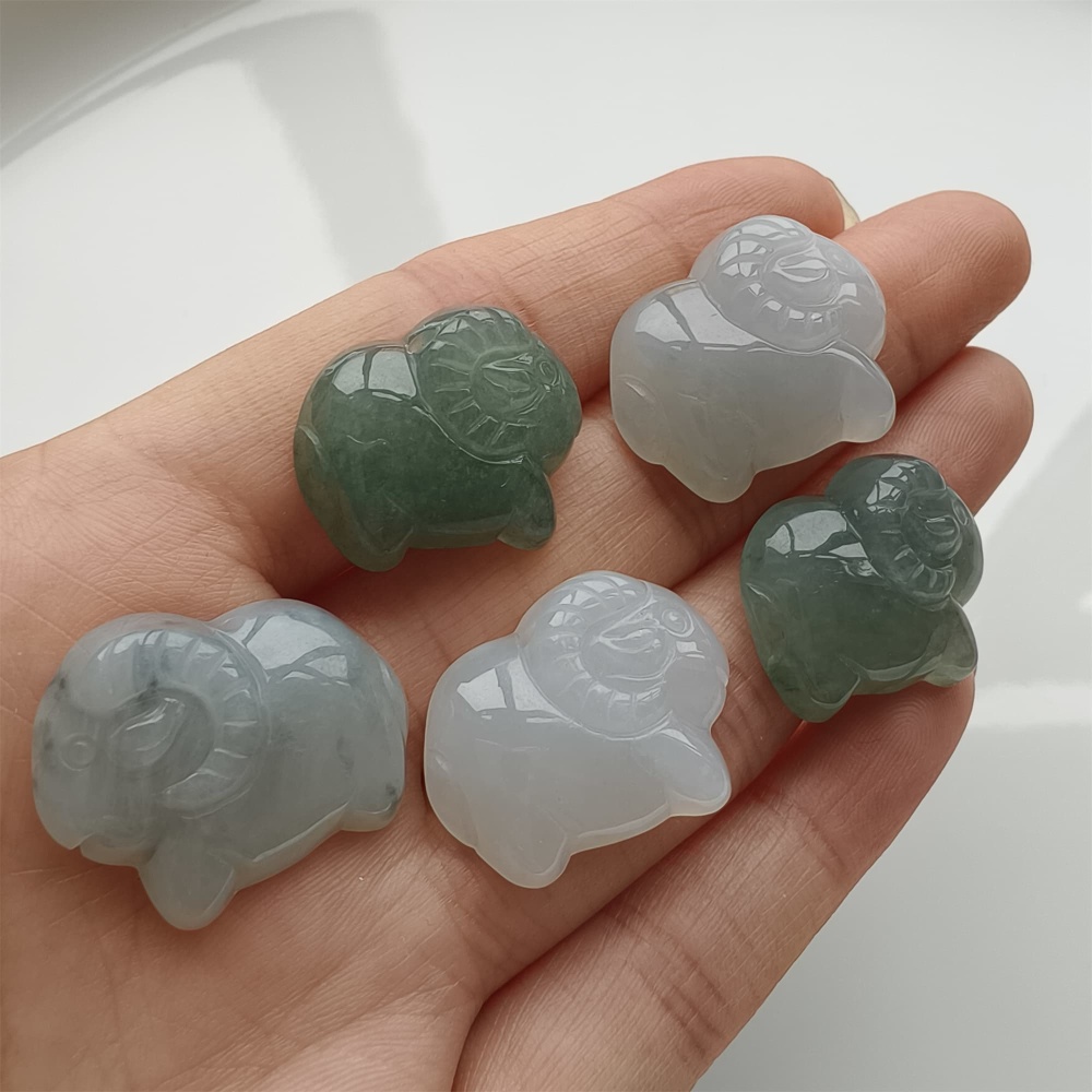 DDP 21-25mm Natural Certificated Type A Icy Green White Burmese Jadeite Sheep Beads