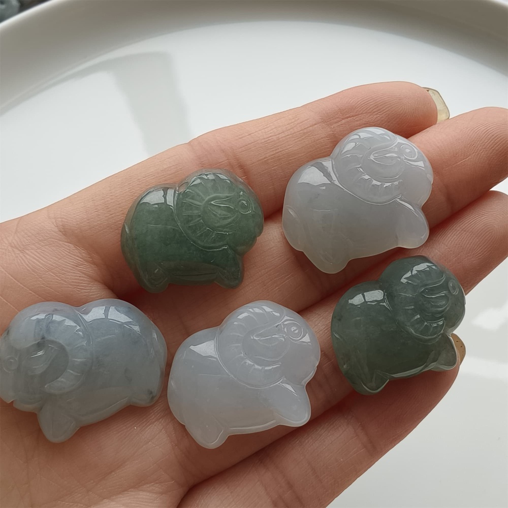 DDP 21-25mm Natural Certificated Type A Icy Green White Burmese Jadeite Sheep Beads