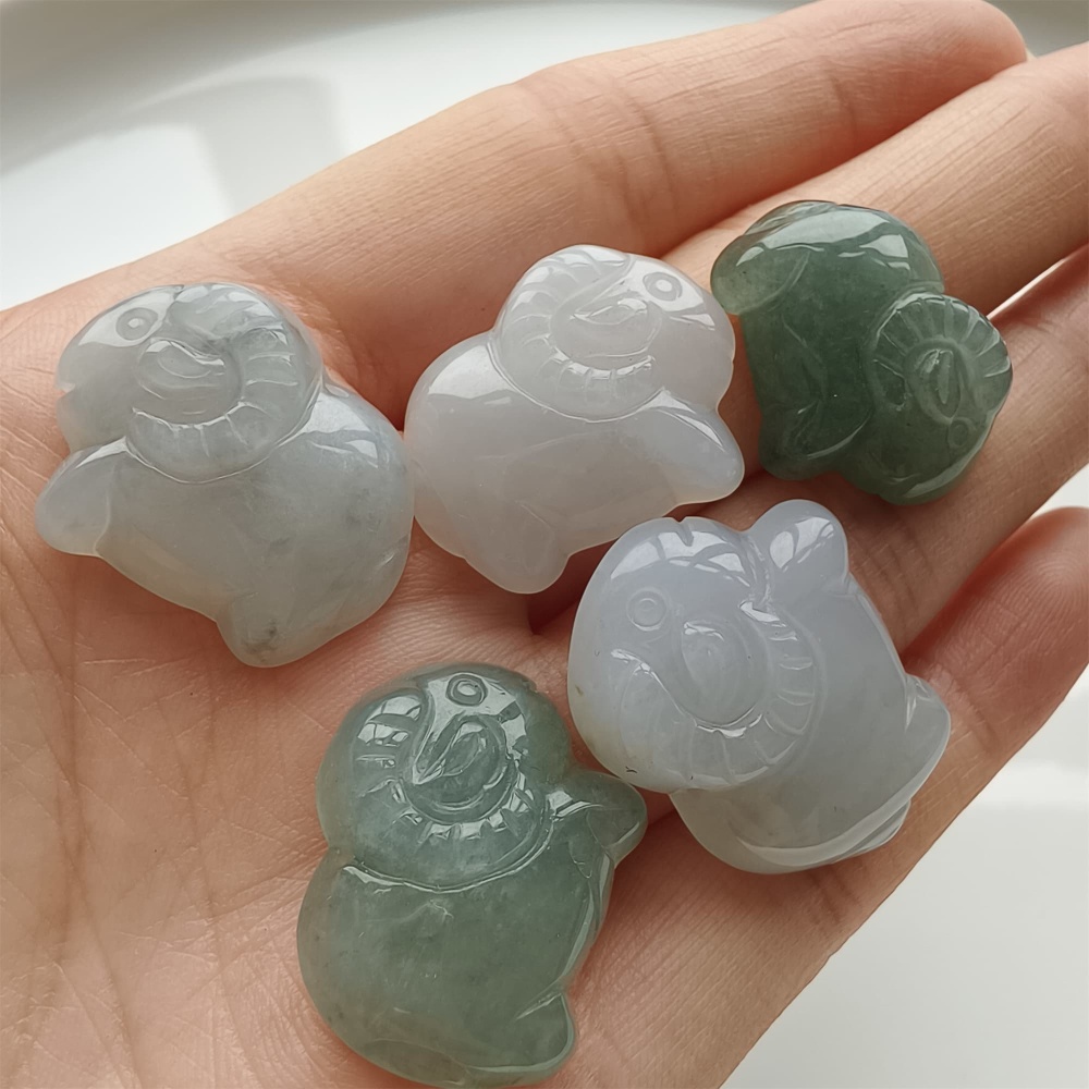 DDP 21-25mm Natural Certificated Type A Icy Green White Burmese Jadeite Sheep Beads