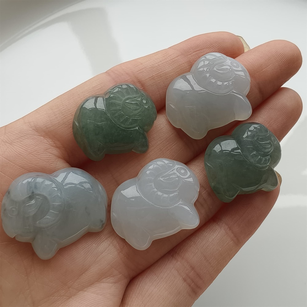 DDP 21-25mm Natural Certificated Type A Icy Green White Burmese Jadeite Sheep Beads