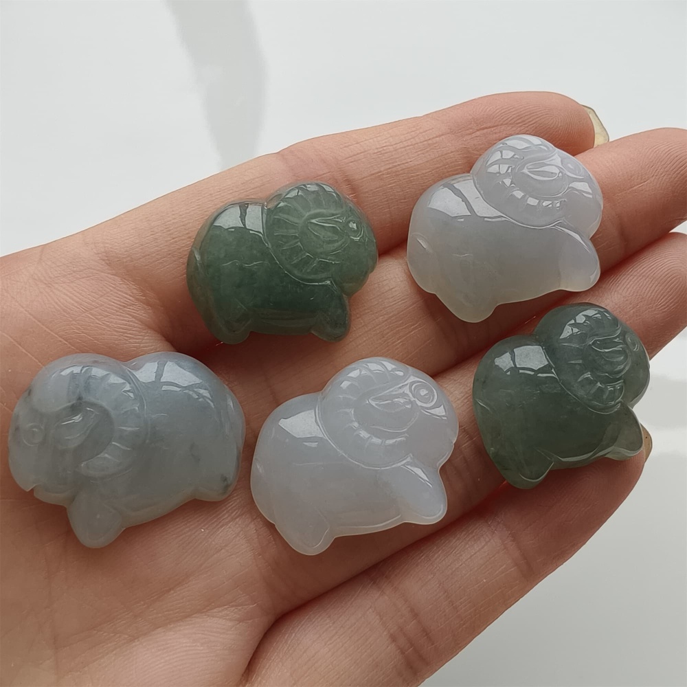 DDP 21-25mm Natural Certificated Type A Icy Green White Burmese Jadeite Sheep Beads