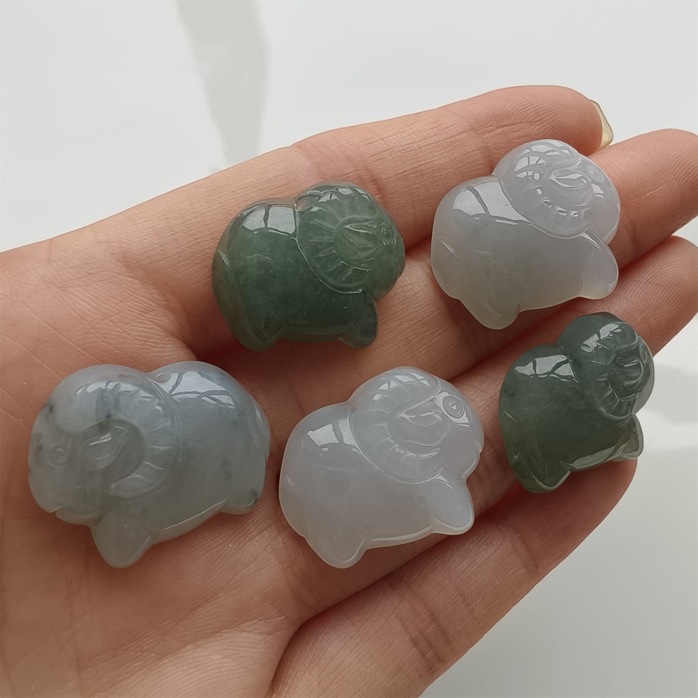 DDP 21-25mm Natural Certificated Type A Icy Green White Burmese Jadeite Sheep Beads