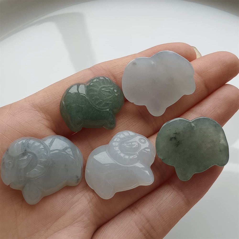 DDP 21-25mm Natural Certificated Type A Icy Green White Burmese Jadeite Sheep Beads