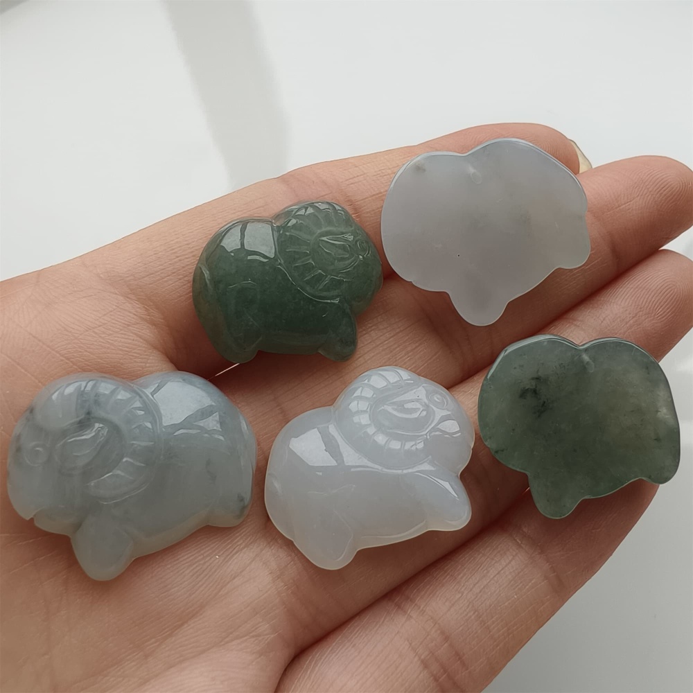 DDP 21-25mm Natural Certificated Type A Icy Green White Burmese Jadeite Sheep Beads