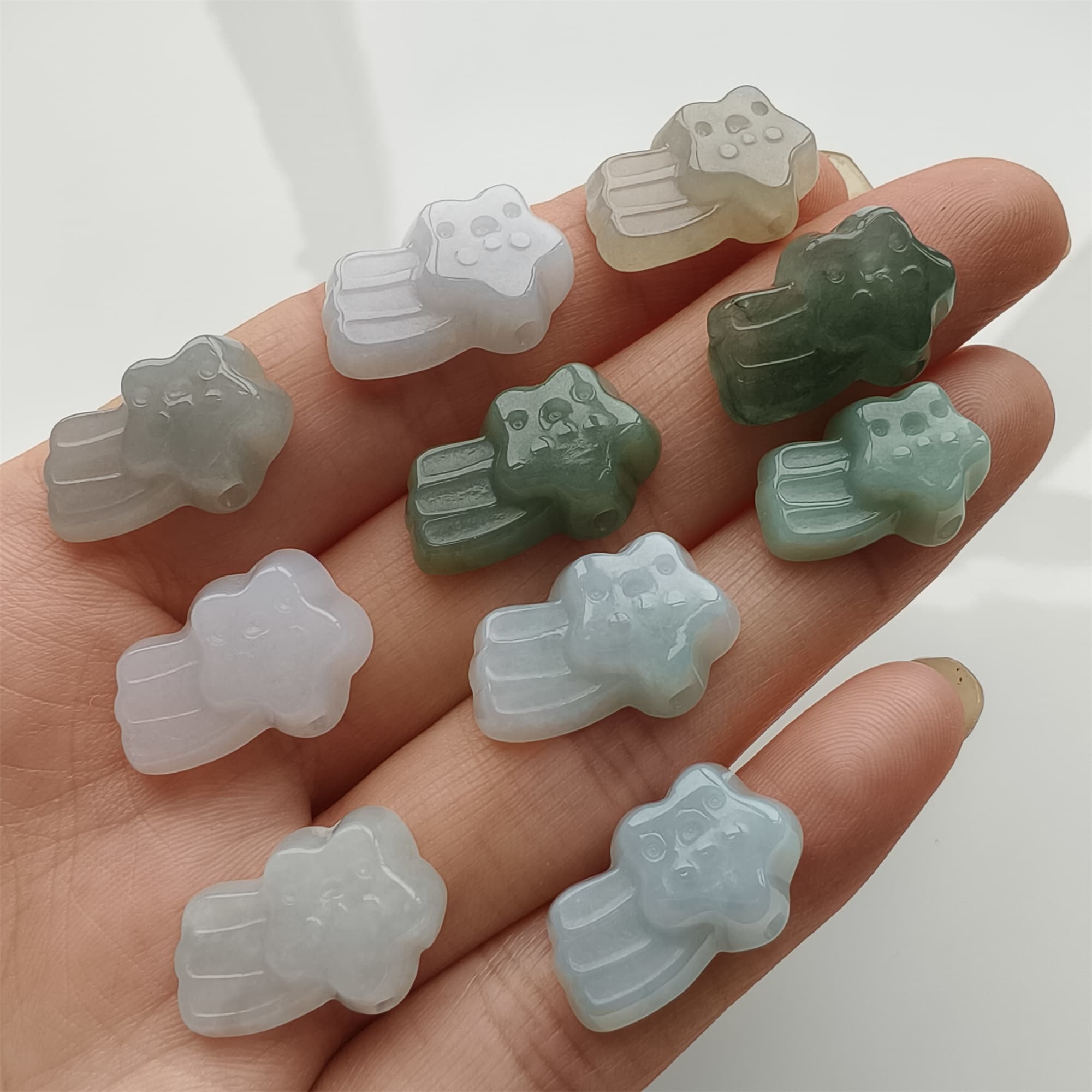 DDP 19mm Natural Certificated Type A Icy Green White Burmese Jadeite Star Beads
