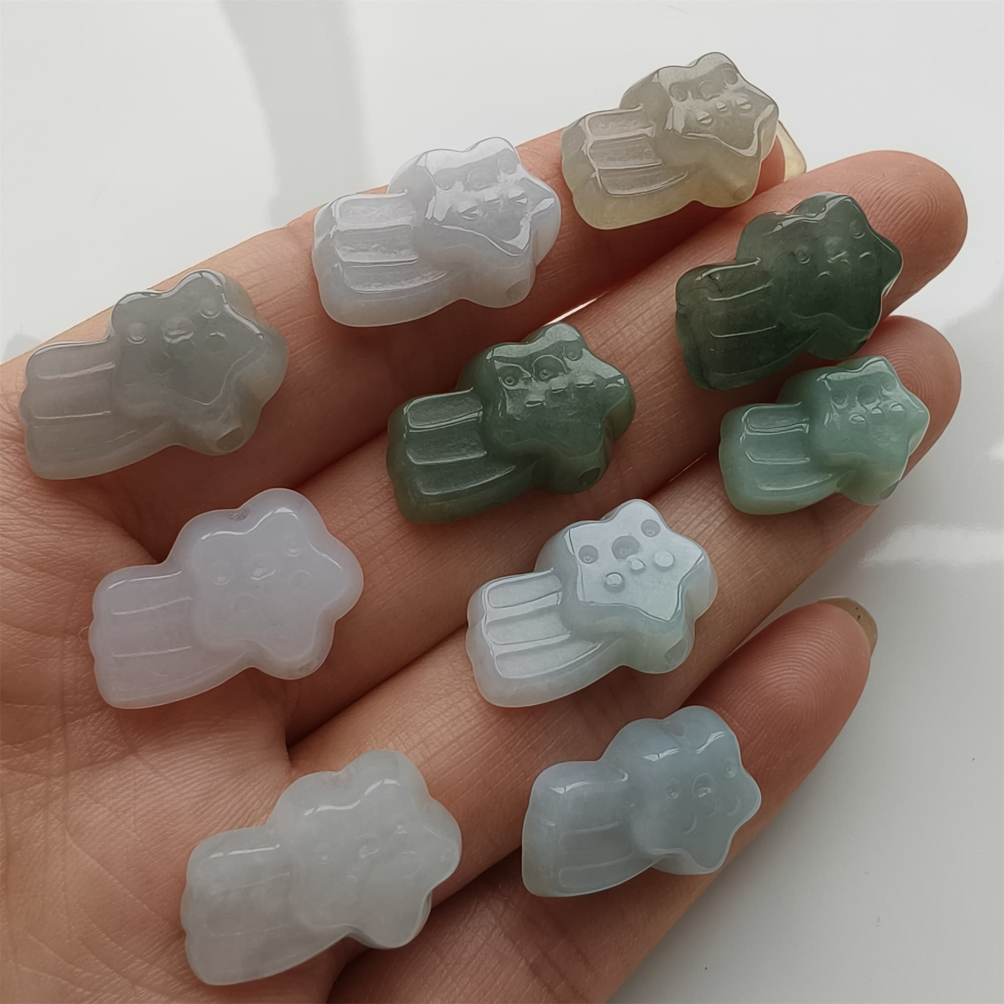 DDP 19mm Natural Certificated Type A Icy Green White Burmese Jadeite Star Beads