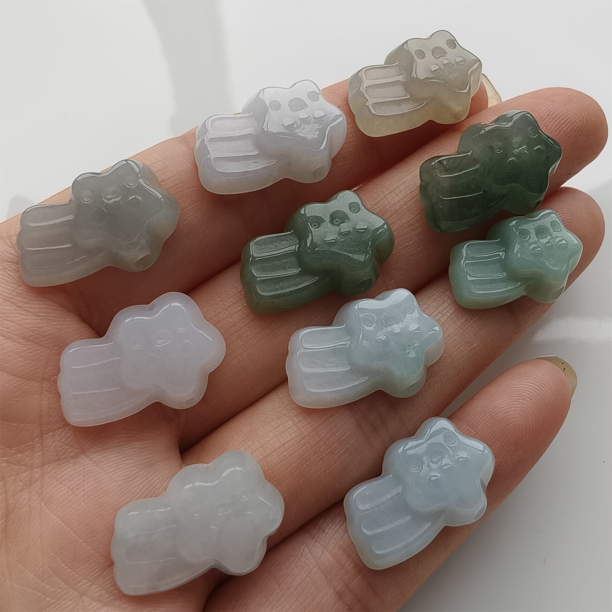 DDP 19mm Natural Certificated Type A Icy Green White Burmese Jadeite Star Beads