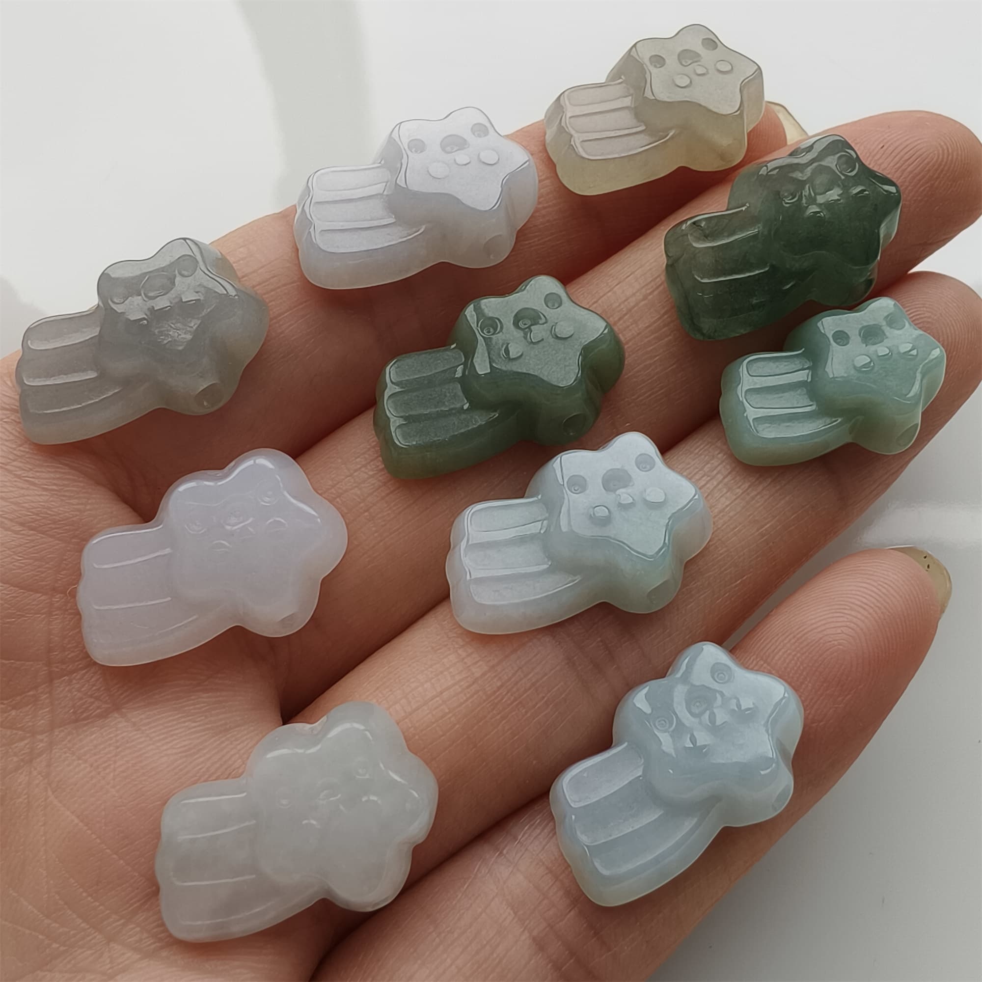 DDP 19mm Natural Certificated Type A Icy Green White Burmese Jadeite Star Beads