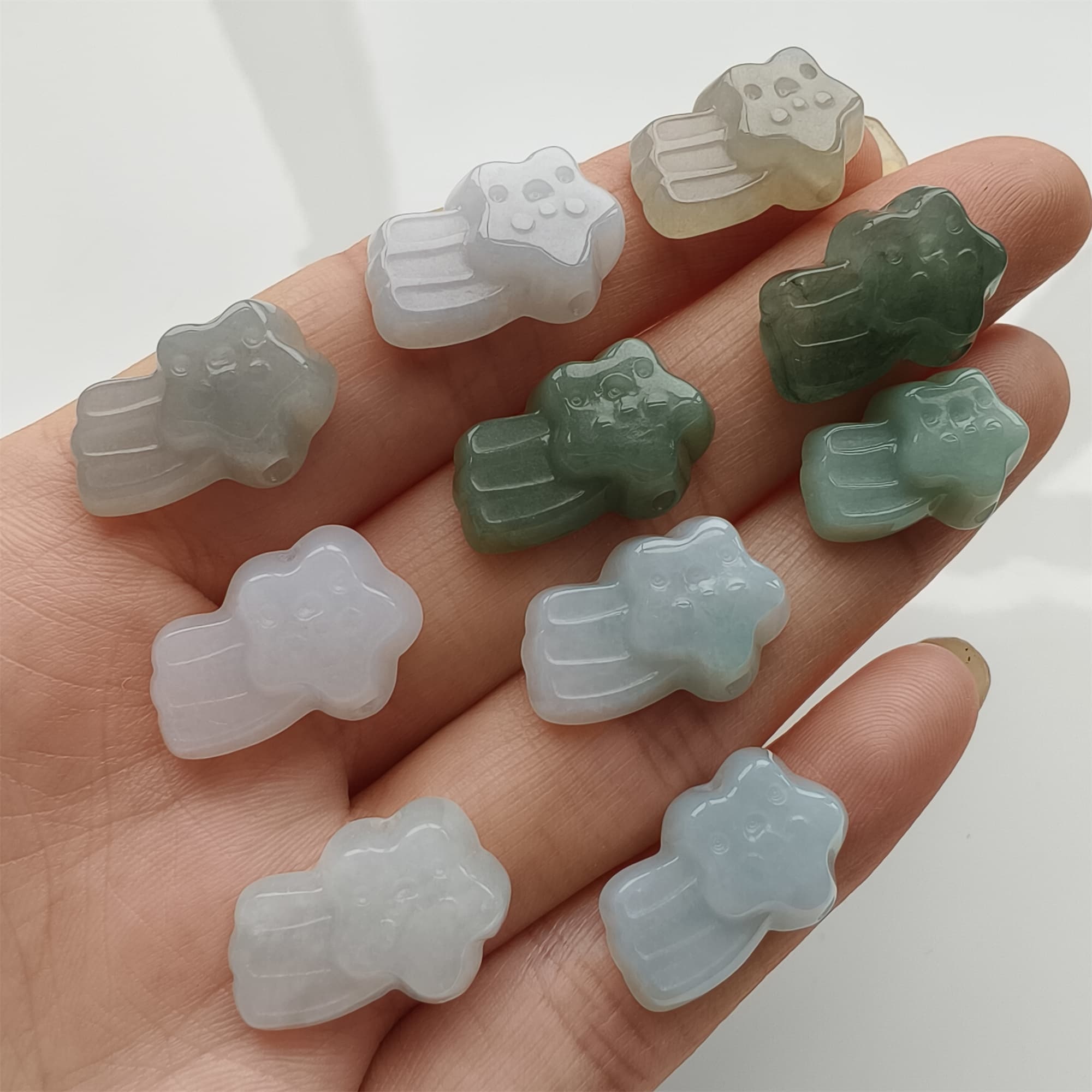 DDP 19mm Natural Certificated Type A Icy Green White Burmese Jadeite Star Beads