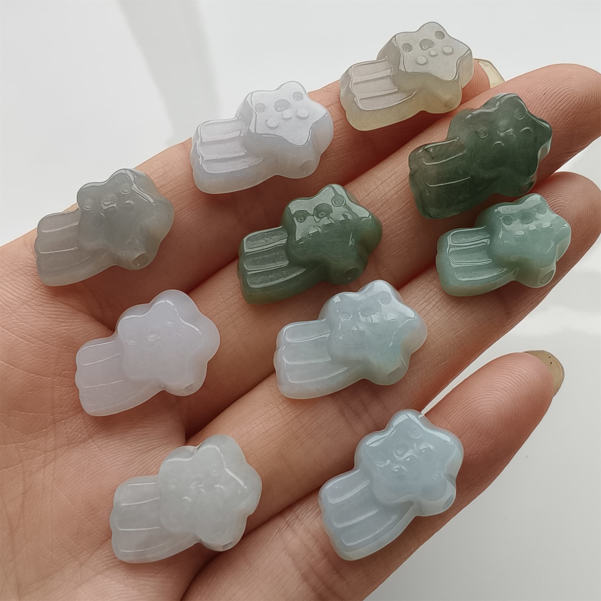 DDP 19mm Natural Certificated Type A Icy Green White Burmese Jadeite Star Beads