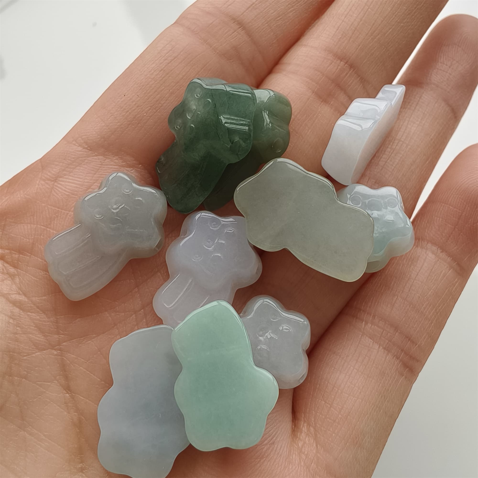 DDP 19mm Natural Certificated Type A Icy Green White Burmese Jadeite Star Beads