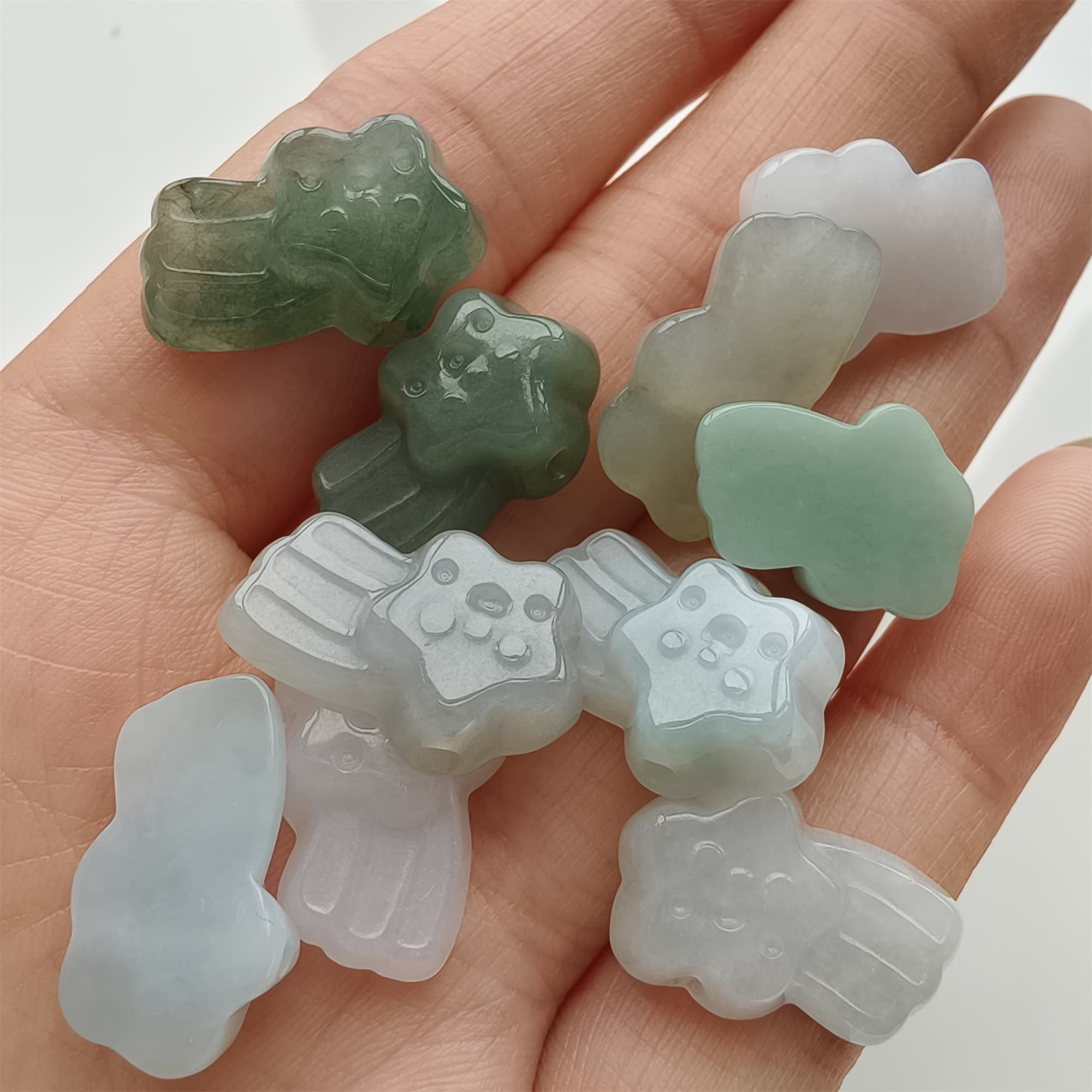DDP 19mm Natural Certificated Type A Icy Green White Burmese Jadeite Star Beads