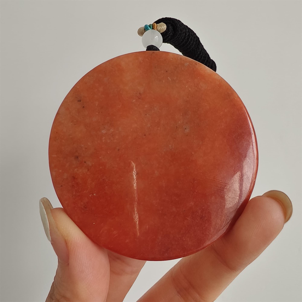 DDP 58mm Natural Certificated Red White Burmese Jadeite Round Pendant With Flower Carved