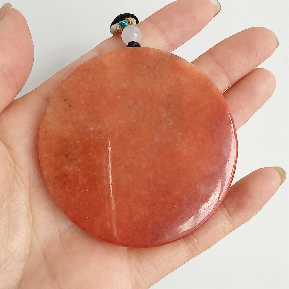 DDP 58mm Natural Certificated Red White Burmese Jadeite Round Pendant With Flower Carved