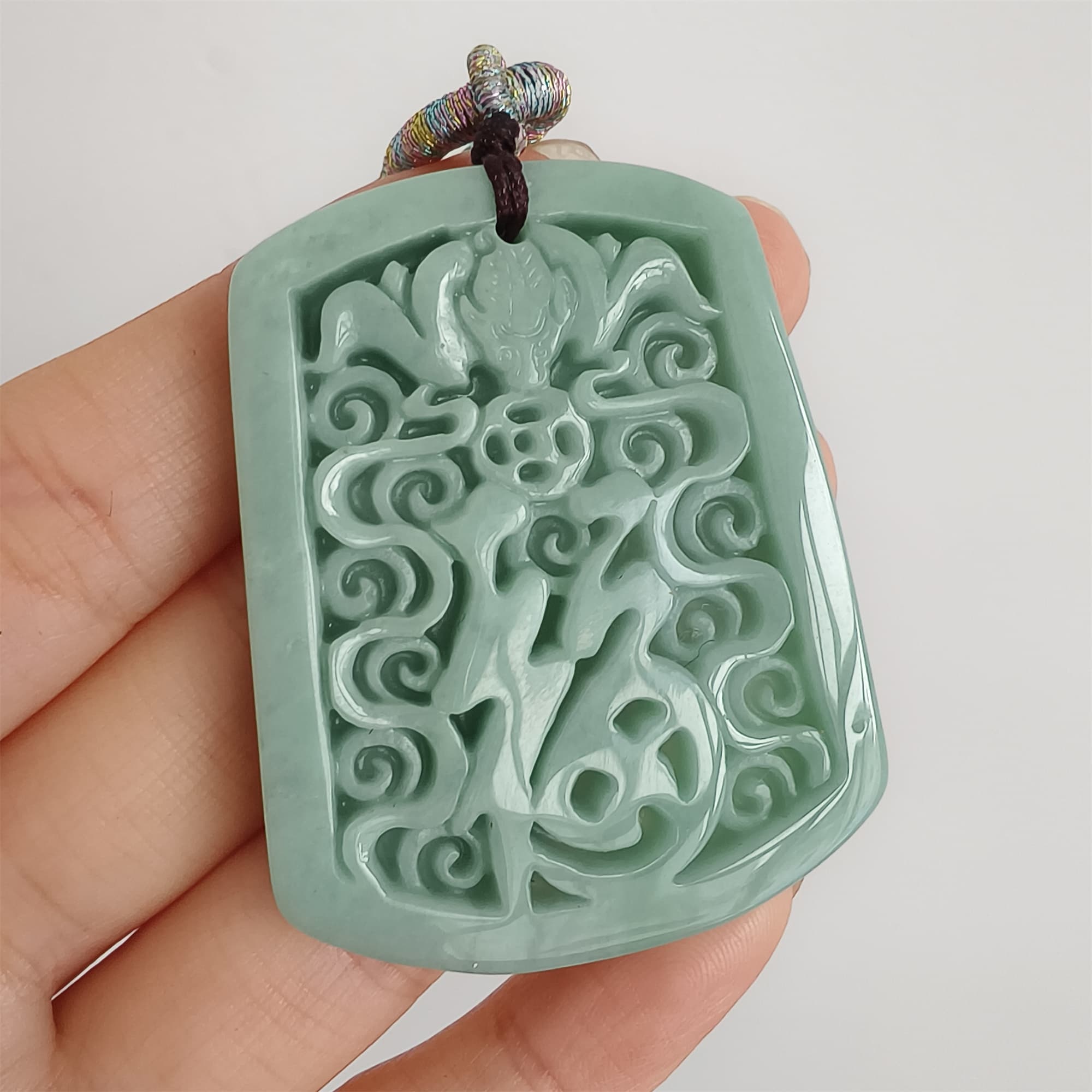 DDP 48mm Natural Certificated Type A Green Burmese Jadeite Trapezoid Pendant With 福 Carved