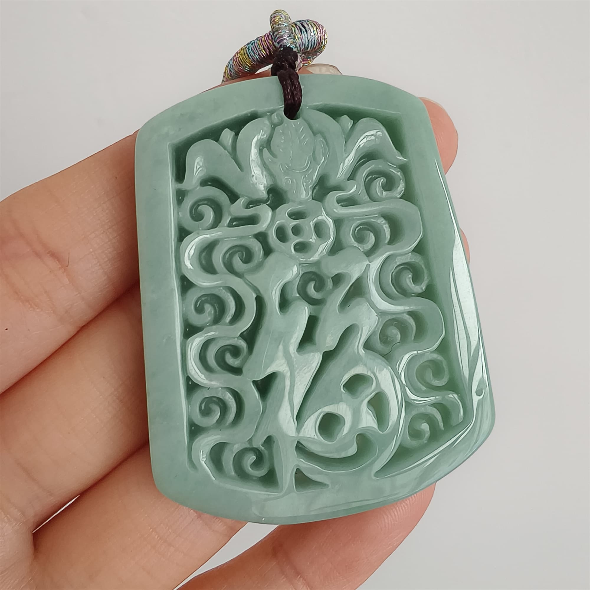 DDP 48mm Natural Certificated Type A Green Burmese Jadeite Trapezoid Pendant With 福 Carved