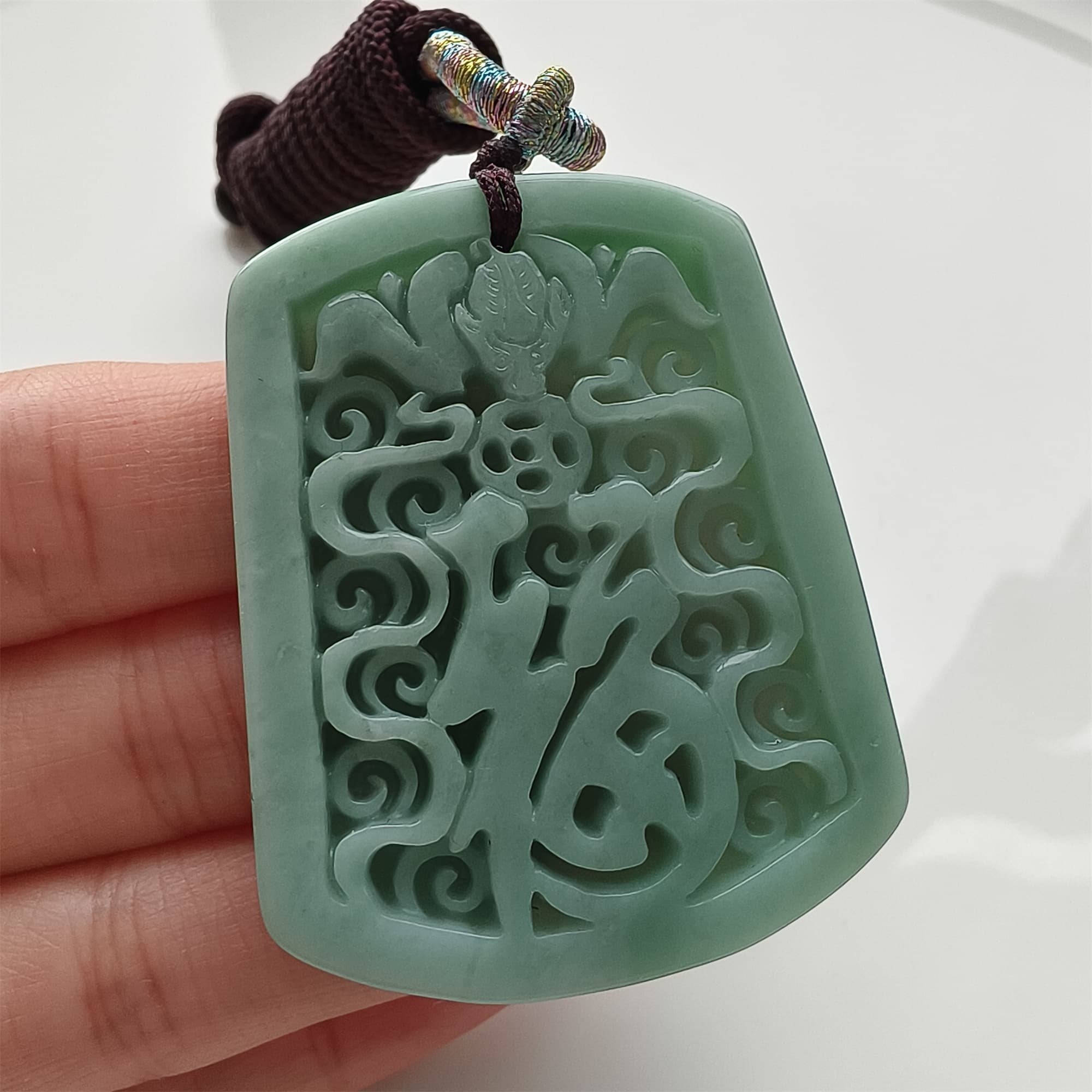 DDP 48mm Natural Certificated Type A Green Burmese Jadeite Trapezoid Pendant With 福 Carved