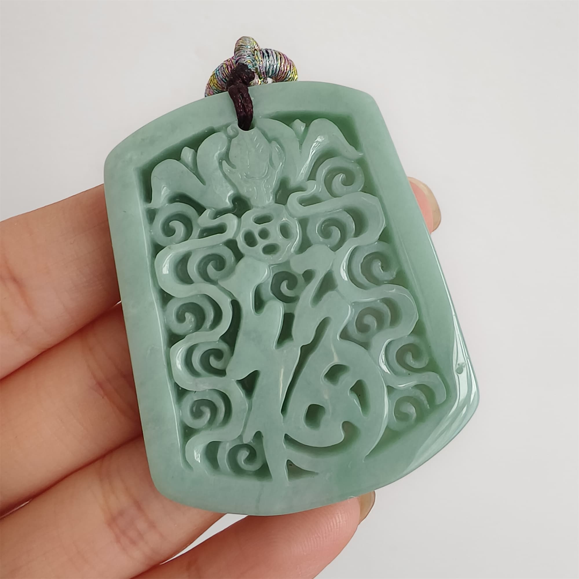 DDP 48mm Natural Certificated Type A Green Burmese Jadeite Trapezoid Pendant With 福 Carved