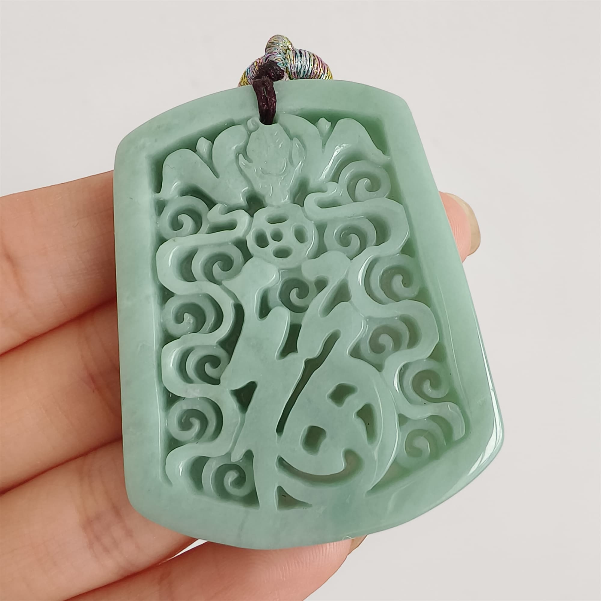 DDP 48mm Natural Certificated Type A Green Burmese Jadeite Trapezoid Pendant With 福 Carved