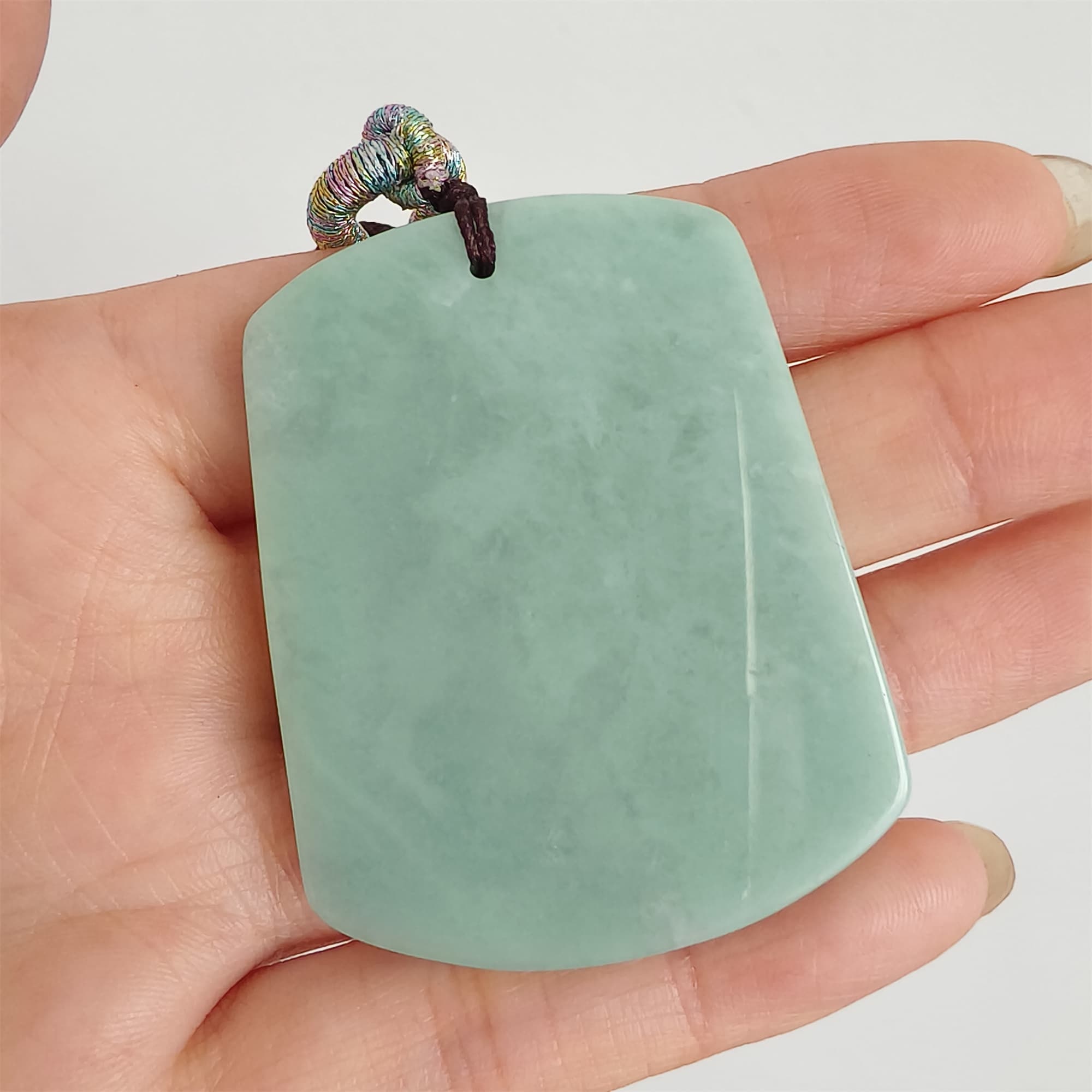 DDP 48mm Natural Certificated Type A Green Burmese Jadeite Trapezoid Pendant With 福 Carved